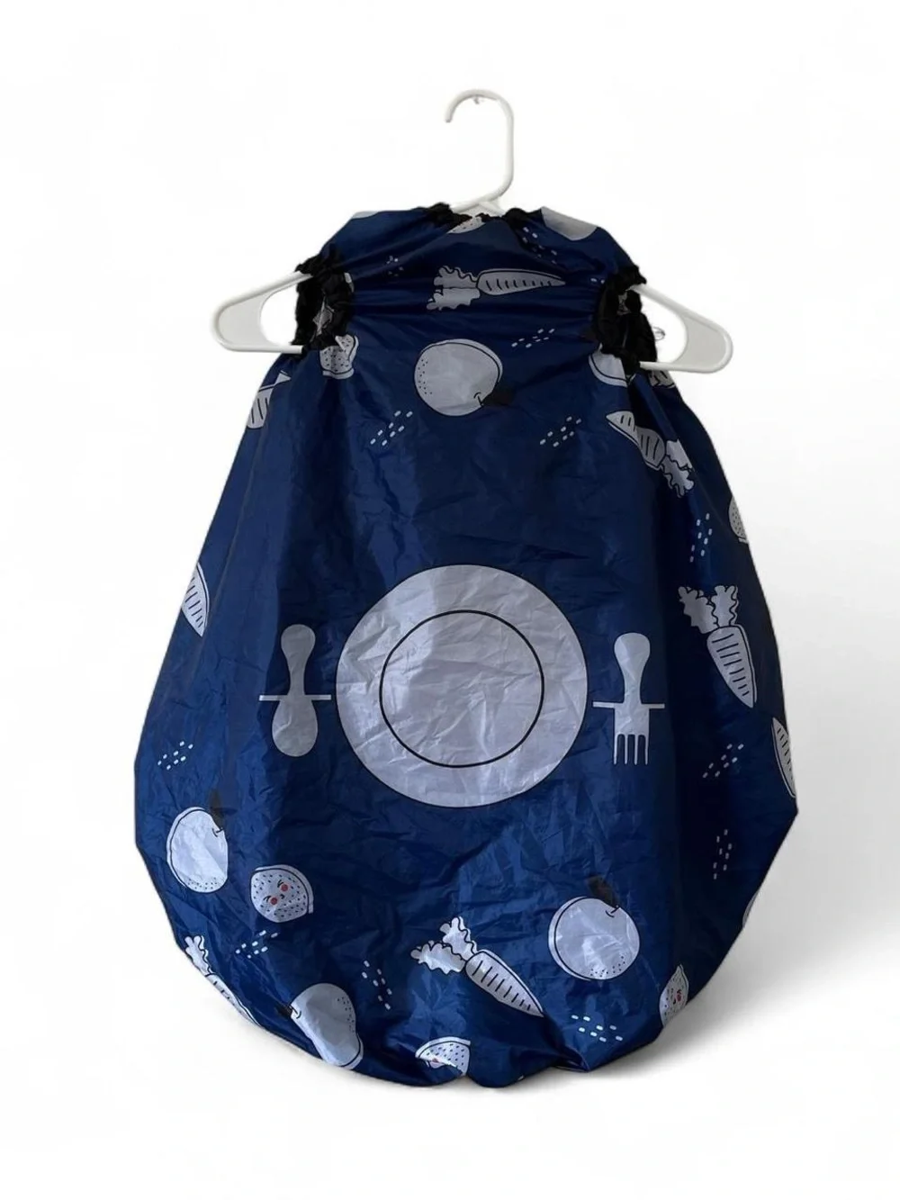 Grabease Navy Blue Gray Allover Waterproof Feeding Bib Smock Stretch 6M-3T EUC